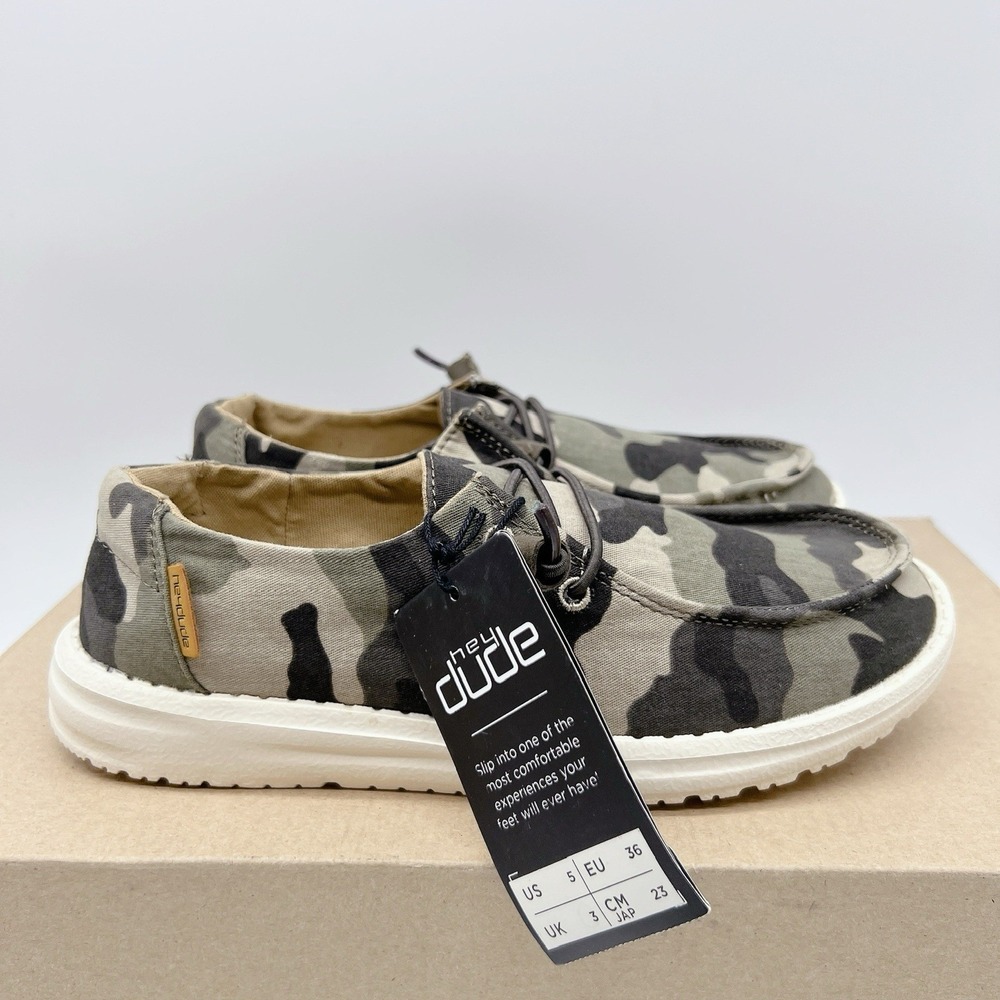 Hey Dude Wendy Women's Casual Shoes Loafers Camo Green US 5 EU 36
